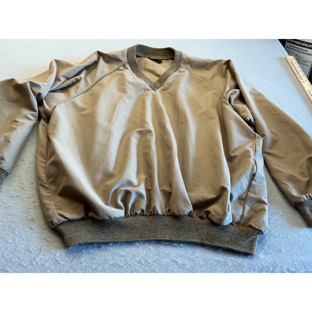 Tan Microfiber Golf Windshirt V-Neck Pullover Made in USA Windbreaker Jacket XL